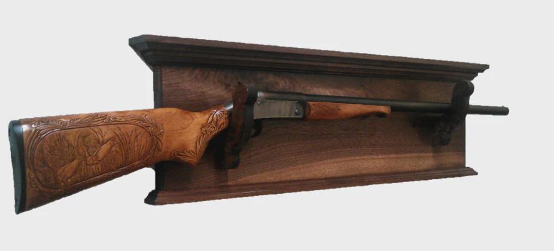 Primitive Gun Rack Walnut Wood Gun Antique Rack Rifle Shotgun Heritage Wall Display - 2 ...