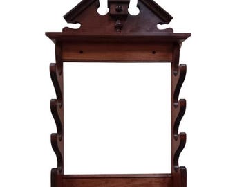 Solid Alder Wood 4 Place Sword Rack Wall Display - Fancy Pediment Top