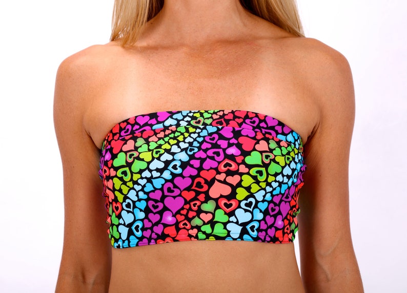 Bandeau Bra in Rainbow Hearts Bandeau Bra Top for Women