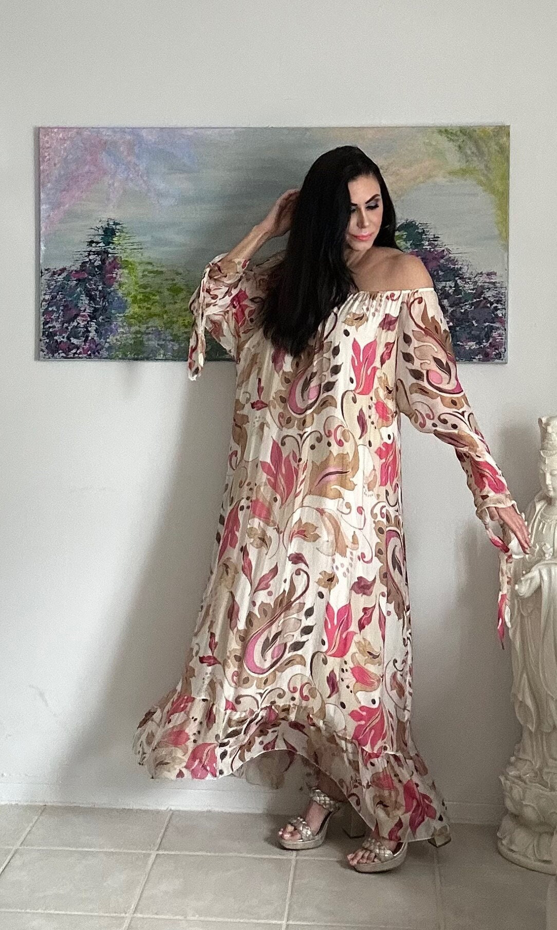 White flowy top dress with flowers