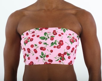 Bandeau Bra Top in Pink Cherries