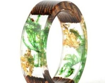 Wood Resin Ring Transparent Epoxy Resin Ring Fashion Handmade Dried Flower Wedding Jewelry Love Ring