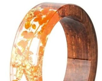 Wood Resin Ring Transparent Epoxy Resin Ring Fashion Handmade Dried Flower Wedding Jewelry Love Ring