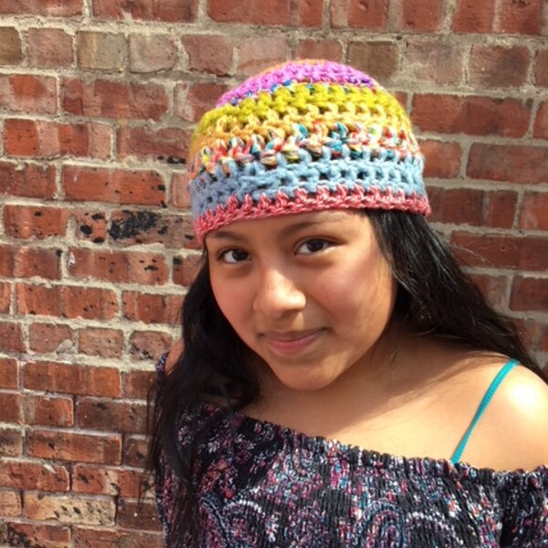 Handmade, Crocheted, Striped Child, Teen, Hat, Beanie Style, Funky, Hip, Hippie, Cool