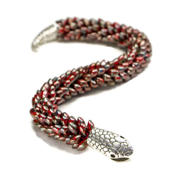 Seed Beaded red bracelet unique jewelry Snake bracelet Gift Etsy