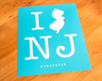 Manasquan, NJ - I Heart NJ - Art Print  - Your Choice of Size & Color!