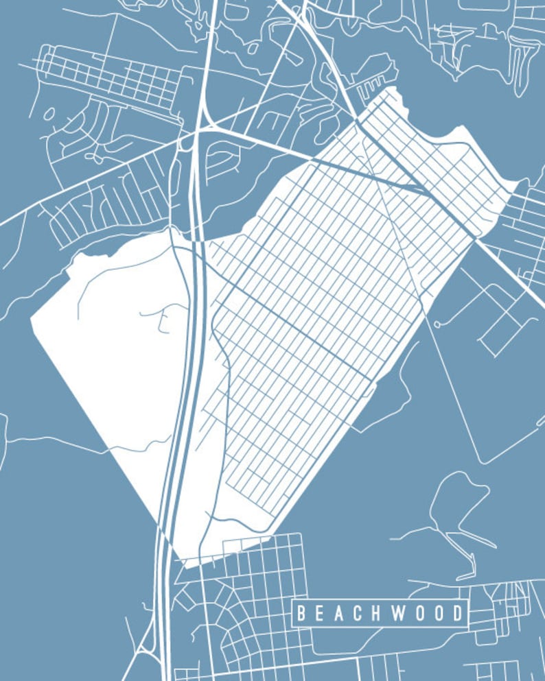 Beachwood NJ Map Art Print Your Choice of Size & Color Etsy