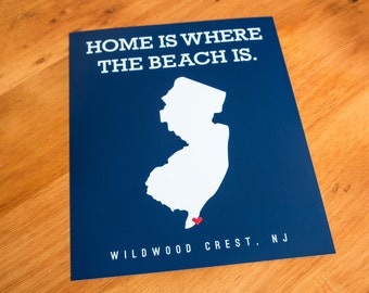Wildwood Crest, NJ - Home Is Where The Beach Is - Art Print  - Your Choice of Size & Color!