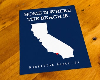 Manhattan Beach, CA - Home Is Where The Beach Is - Art Print  - Your Choice of Size & Color!