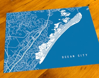 Ocean City, NJ - Map Art Print  - Your Choice of Size & Color!