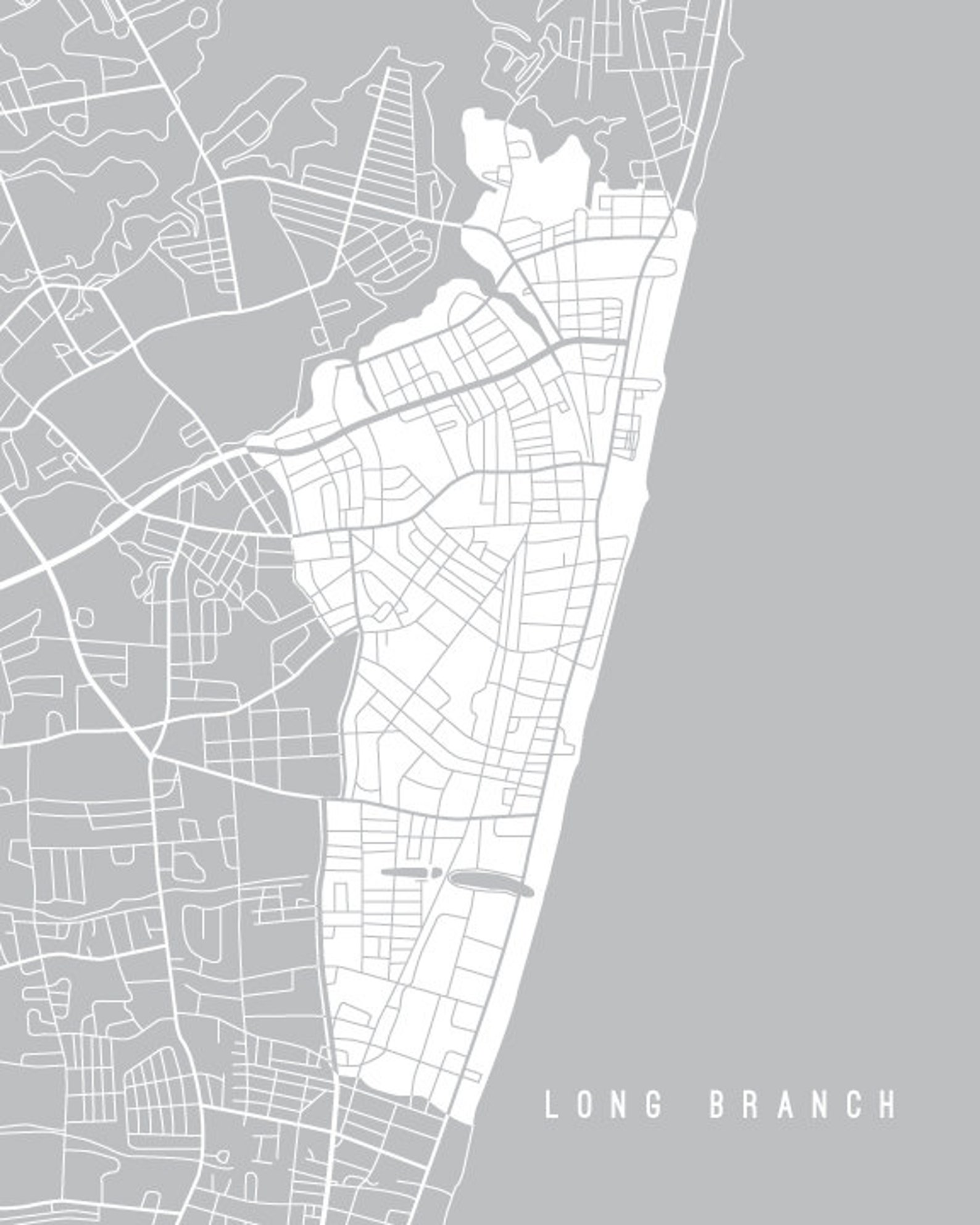 Long Branch, NJ Map Art Print Your Choice of Size & Color Etsy