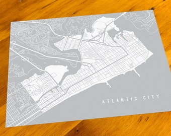 Atlantic City, NJ - Map Art Print  - Your Choice of Size & Color!