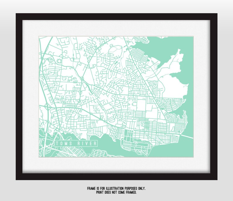 Toms River, NJ Map Art Print Your Choice of Size &amp; Color - Etsy