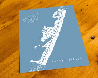 Harvey Cedars, NJ - Map Art Print  - Your Choice of Size & Color!