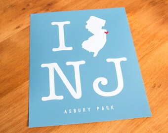 Asbury Park, NJ - I Heart NJ - Art Print  - Your Choice of Size & Color!