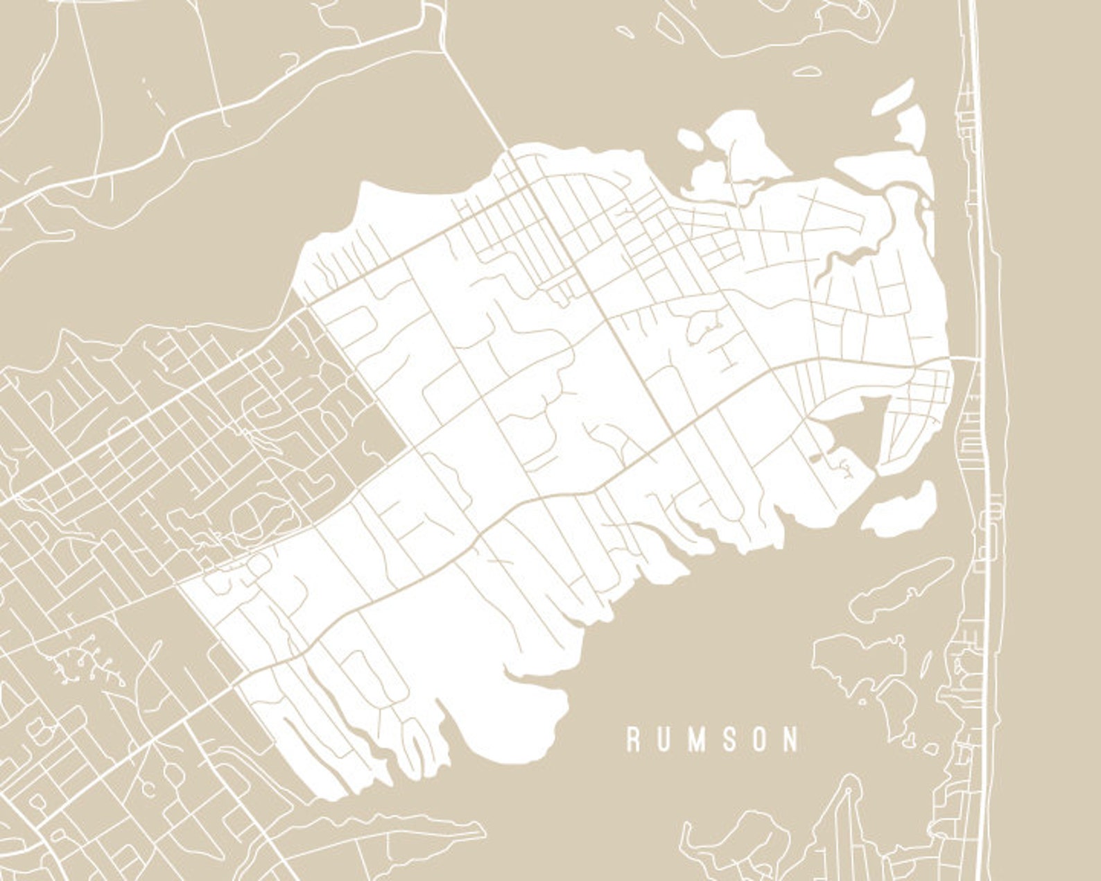 Rumson NJ Map Art Print Your Choice of Size & Color Etsy