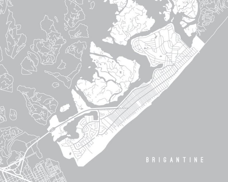 Brigantine NJ Map Art Print Your Choice of Size & Color Etsy
