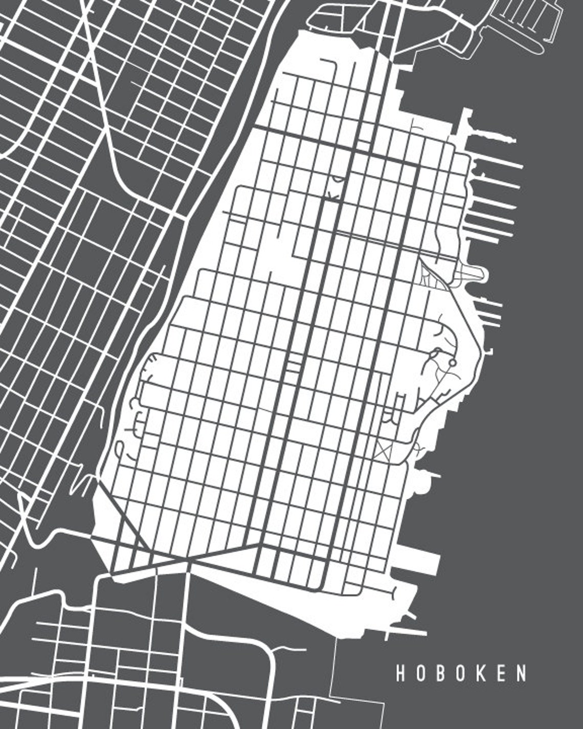 Hoboken NJ Map Art Print Your Choice of Size & Color Etsy