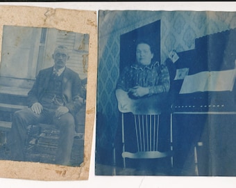 Two Cyanotypes Man and Woman 1900's