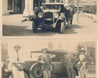 Two Velox Photos of Men With Their Car