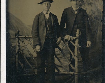 Two Men Standing In Prop Studio For Picture Tintype