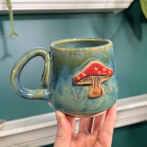 Handmade ceramic mushroom mug, funky pottery dinnerware
