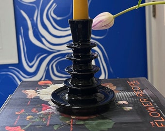 Handmade ceramic candlestick holder, pottery decor