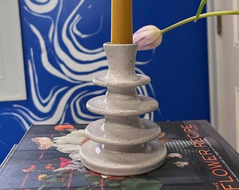 Handmade ceramic candlestick holder, pottery decor