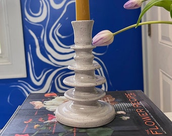 Handmade ceramic candlestick holder, pottery decor