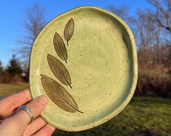 Handmade ceramic botanical plate set, funky pottery dinnerware, flower decor