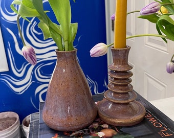 Handmade ceramic candlestick holder and vase SET, pottery decor, flower vase, household decoration