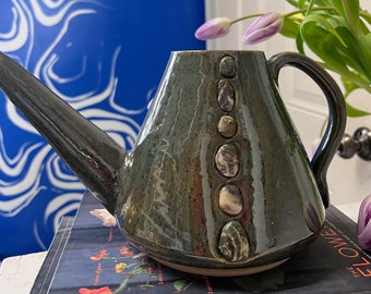 Handmade ceramic watering can, funky pottery, plant care