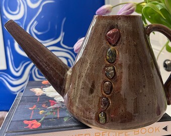 Handmade ceramic watering can, funky pottery, plant care