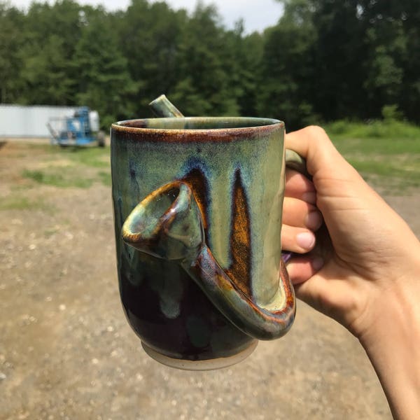 Handmade ceramic mug, wake and bake pottery mug