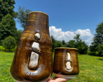 Handmade ceramic water carafe SET, funky pottery dinnerware, ceramic decor