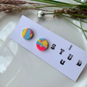 Bright stud earrings | Handmade earrings | Polymer clay earrings | Heart earrings | Statement earrings |