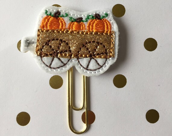 Pumpkin Wagon planner Clip/Planner Clip/Bookmark. Pumpkin planner clip. Fall planner clip. Wagon planner clip. Glitter planner clip