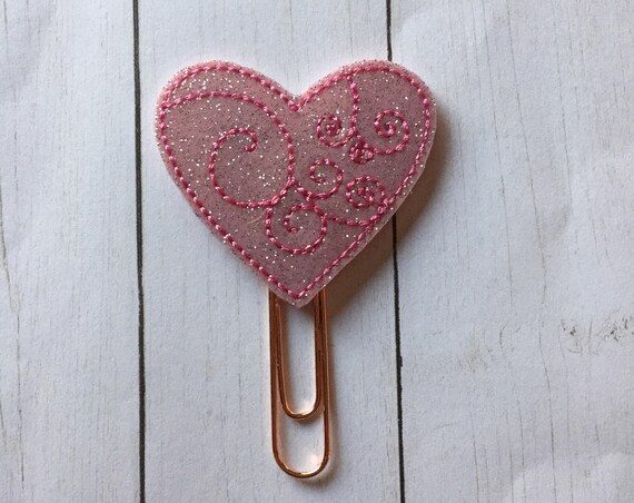 Pink Glitter Swirly Heart planner Clip/Planner Clip/Bookmark. Heart Planner Clip. Love Planner Clip. Valentine Planner Clip. Valentines Clip