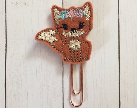 Fox with flowers Clip/Planner Clip/Bookmark. Woodland Fox Planner Clip. Fox Planner Clip. Floral Planner Clip