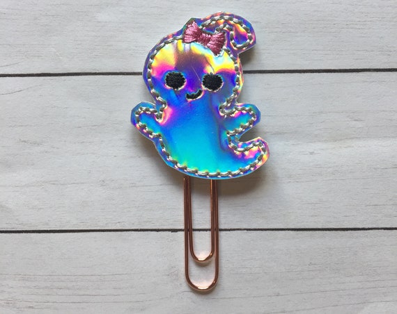 Holo Ghost With Pink Bow Clip/Planner Clip/Bookmark. Holographic Planner Clip. Ghost Planner Clip. Halloween Planner Clip. Fall Planner