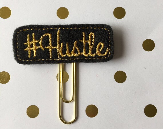 Hustle planner Clip/Planner Clip/Bookmark. Hashtag planner clip. Hustle paper clip. Gold planner clip. Black and gold planner clip