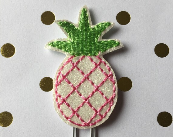 Glitter Pineapple with pink stitching planner Clip/Planner Clip/Bookmark. Pineapple paper clip. Pineapple planner clip. Glitter planner clip