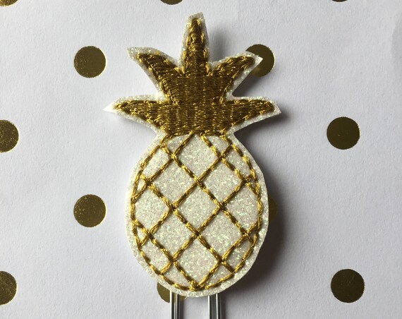 Glitter Pineapple with gold stitching planner Clip/Planner Clip/Bookmark. Pineapple paper clip. Pineapple planner clip. Glitter planner clip