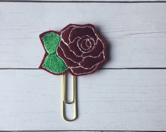 Burgandy Rose Planner Clip/Planner Clip/Bookmark. Rose Planner Clip. Rose Gold Planner Clip. Flower Planner Clip. Floral Planner Clip