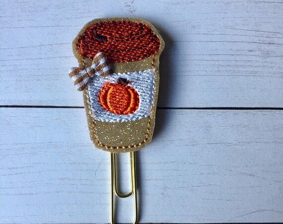 Glitter Pumpkin Spice Latte Planner Clip/Paper Clip/Feltie Clip. PSL planner clip. Coffee planner clip. Latte planner clip.