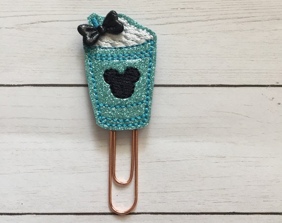 Teal Glitter Mouse Frappucino planner Clip/Planner Clip/Bookmark. Coffee planner clip. Mouse planner clip. Glitter planner clip.