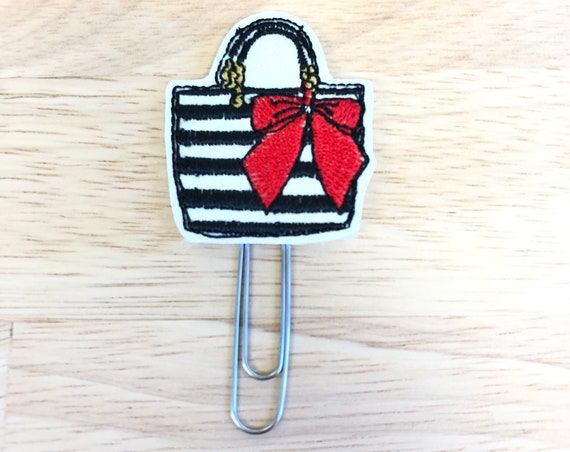 Glitter Vinyl Purse With Red Bow Planner Clip/Planner Clip/Bookmark. Fashion Planner Clip. Bag Planner Clip. Purse Planner Clip