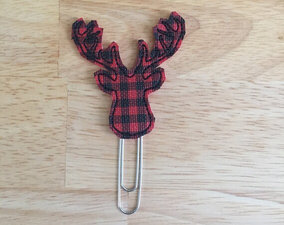 Buffalo Plaid Vinyl Deer Clip/Planner Clip/Bookmark. Deer Planner Clip. Animal Planner Clip. Plaid Planner Clip