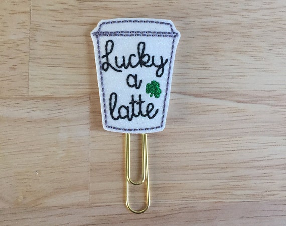 Glitter St Patricks Day Latte Clip/Planner Clip/Bookmark. St Patricks Day Planner Clip. Lucky A Latte. Coffee Planner Clip.