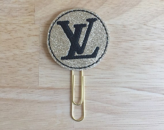 Gold Glitter Logo Clip/Planner Clip/Bookmark. Logo Planner Clip. Designer Planner Clip. LV Planner Clip